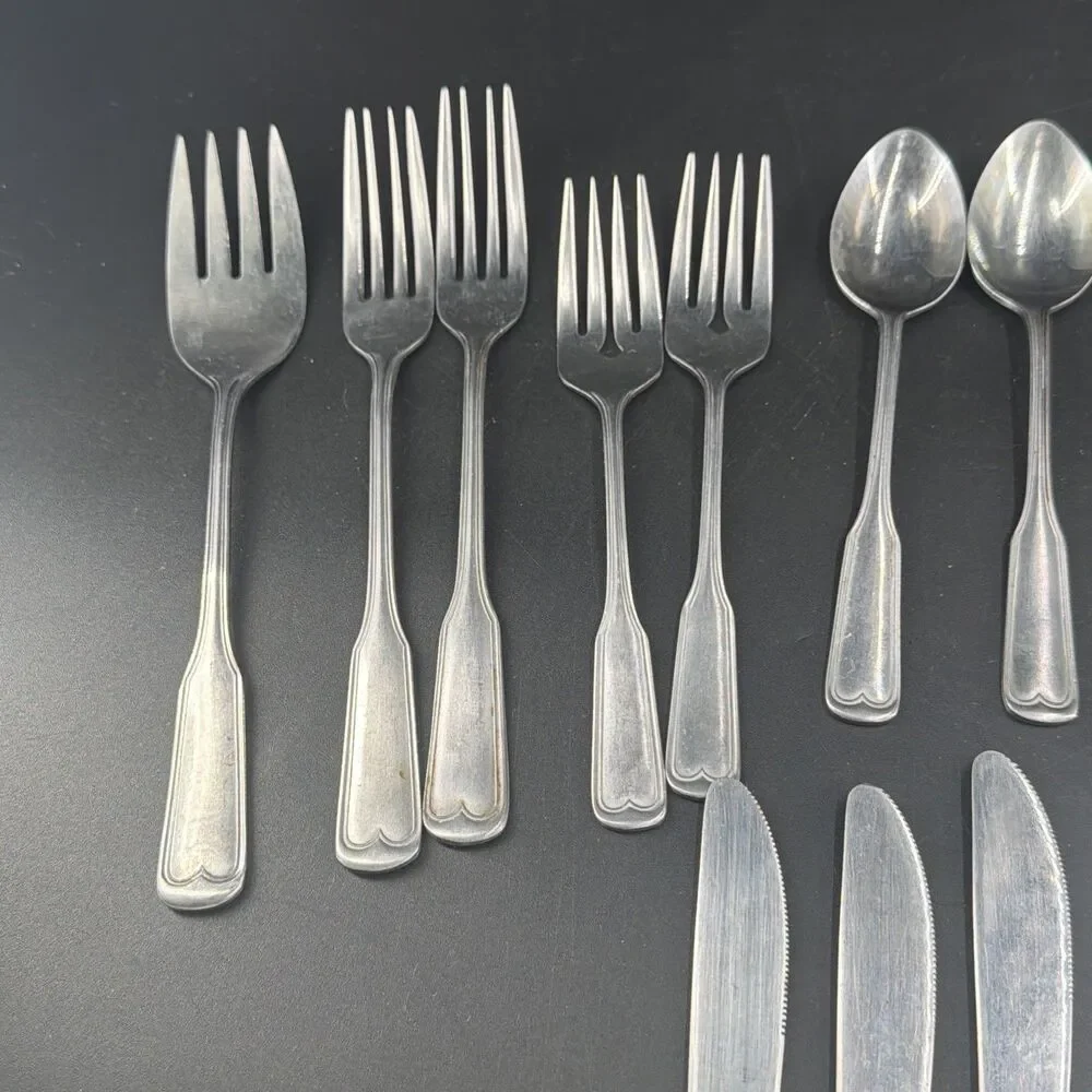 VTG Lifetime Cutlery LUC Stainless Flatware Set MCM Retro Scrolls Japan